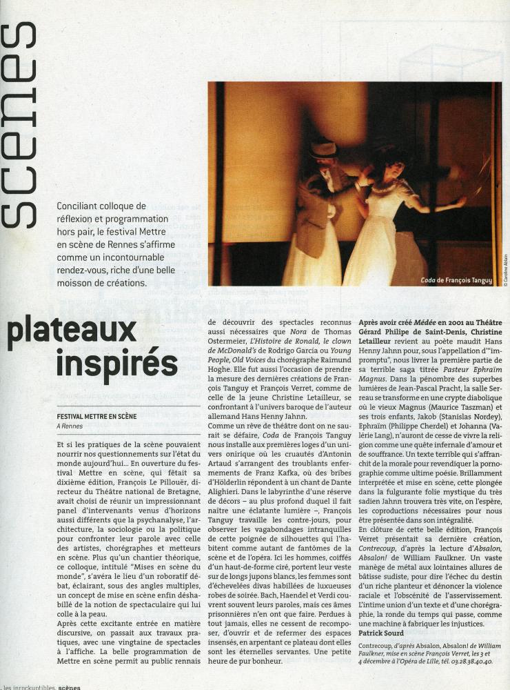 Coda / François Tanguy / Les Inrocks, 1-17 déc 2004